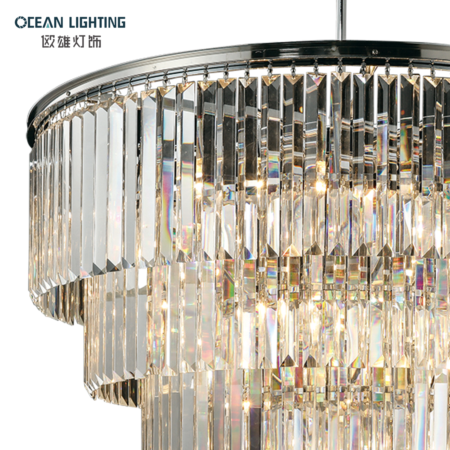 Design Decorative Lighting Fixture Round 7 Layers Ceiling Crystal Chandelier Lighting for Living Room