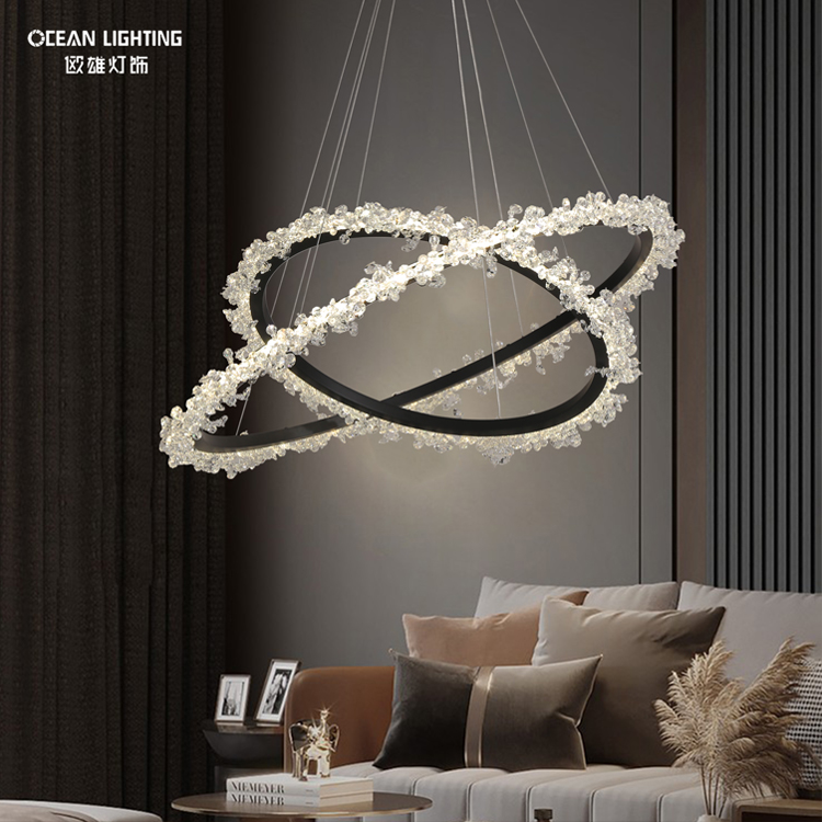 Ocean Lighting Hanging Decorative Circle Rings Crystal Chandelier
