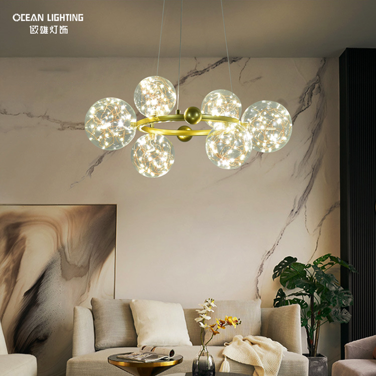 Ocean Lighting Modern Simple Decorative Living Room Hanging Gold Circle Rings LED Chandeliers