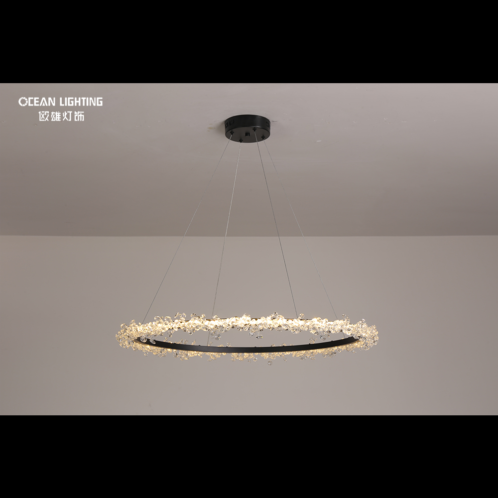 Nordic LED Pendant Light Modern Black And Clear Ring Chinese K9 Crystal Chandelier