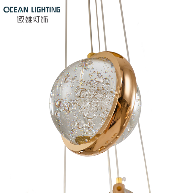 Ocean Lighting Interior Decoration Rotatable Ball Light Luxury Gold Crystal Pendant Lamp 