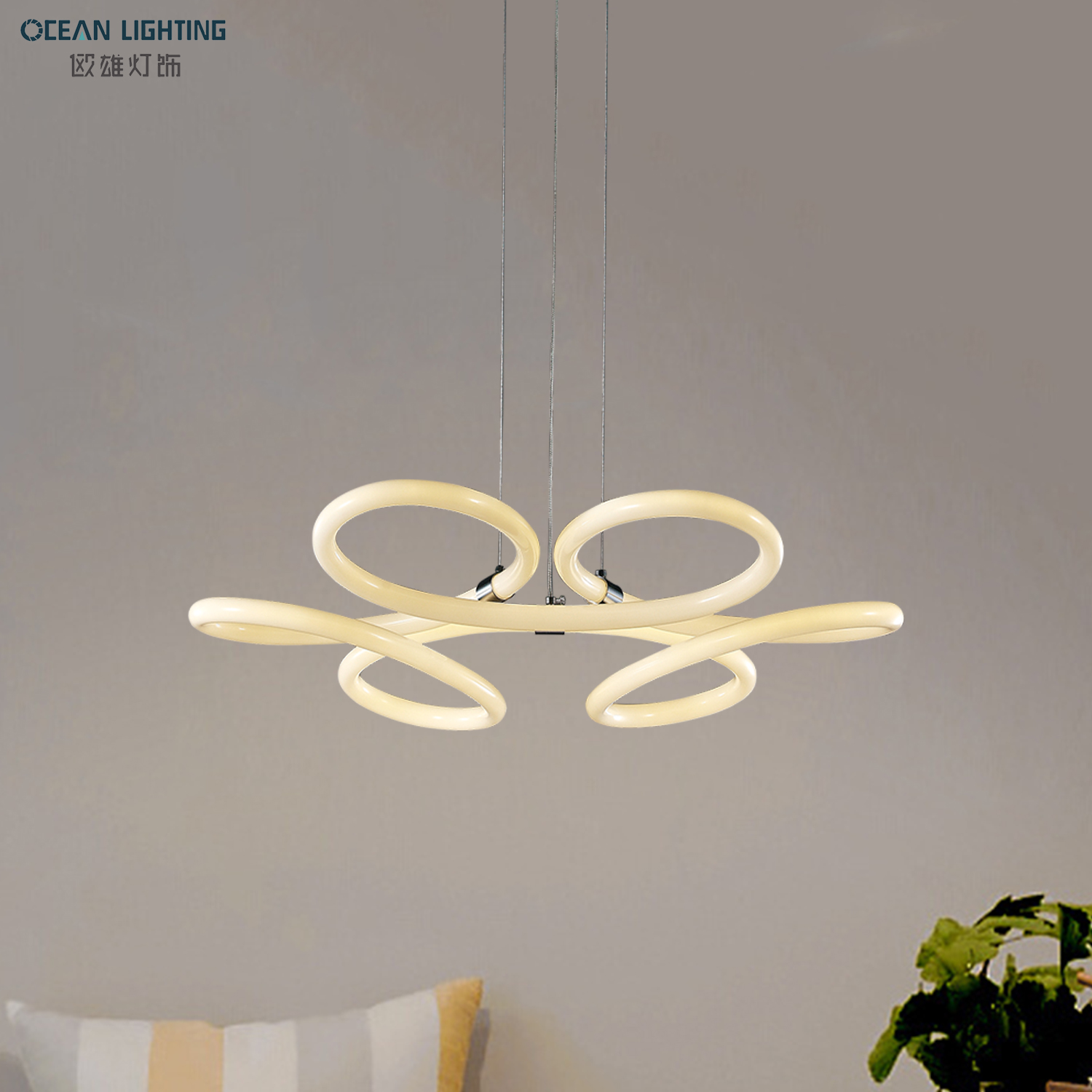 Simple PVC Iron Tube Curved 45W Pendant Lamps LED Chandelier Modern