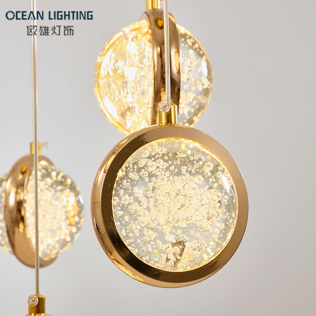 Ocean Lighting Interior Decoration Rotatable Ball Light Luxury Gold Crystal Pendant Lamp 
