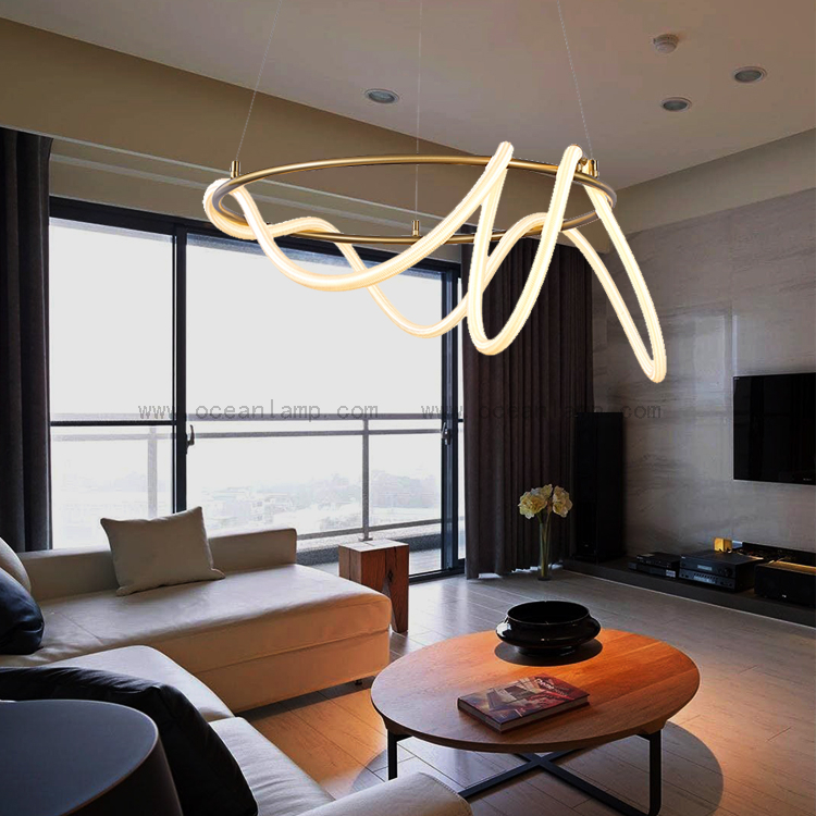 Modern nordic hanging pendant light in satin brass silicone luxury chandelier 